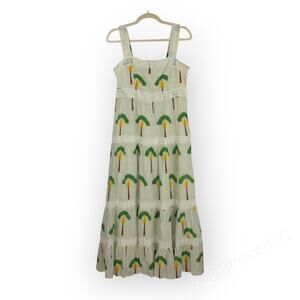 MED Calypso St.Barth Tiered Tank Maxi SunDress Palm Crochet Smocked LIned
